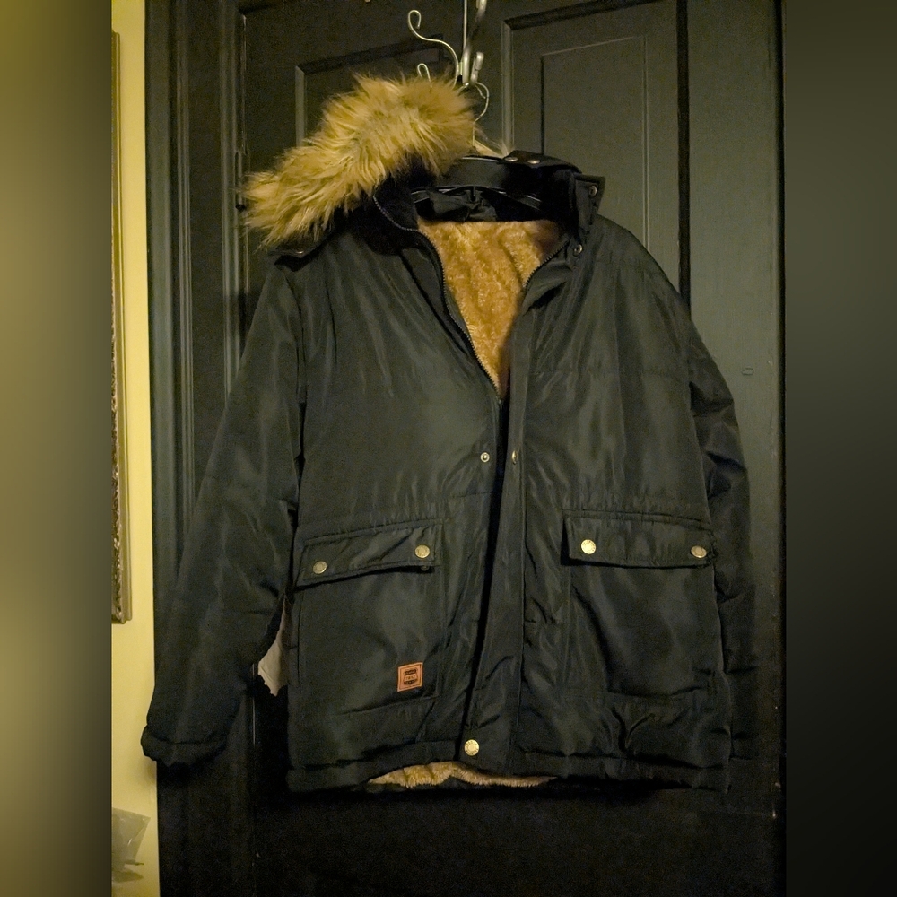 Men's Black Winter Jacket with Faux Fur Hood